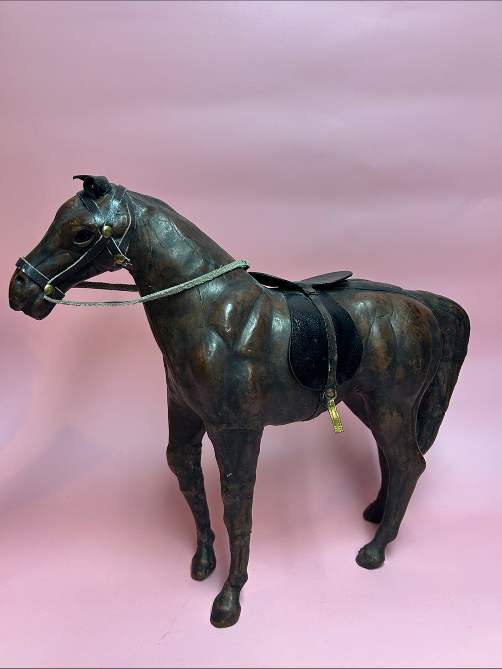 Vintage Leather Wrapped Brown Horse Figurine Statue 💕